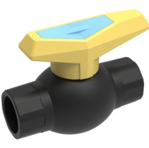 SantehPlast BSP Female x Female Threaded Isolation Ball Valve, featuring a heavy-duty black polypropylene body and a bright red ergonomic lever handle for threaded pipe systems.