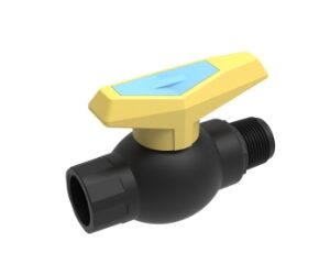 SantehPlast BSP Male x Female Threaded Service Ball Valve, featuring one male threaded end, one female threaded end, and a bright red ergonomic lever handle for PN16 systems.