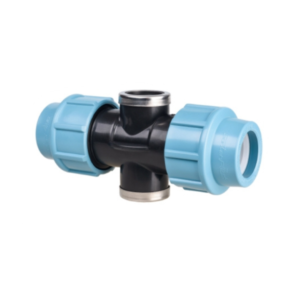 X connector T-joint with double-sided threads for MDPE pipes